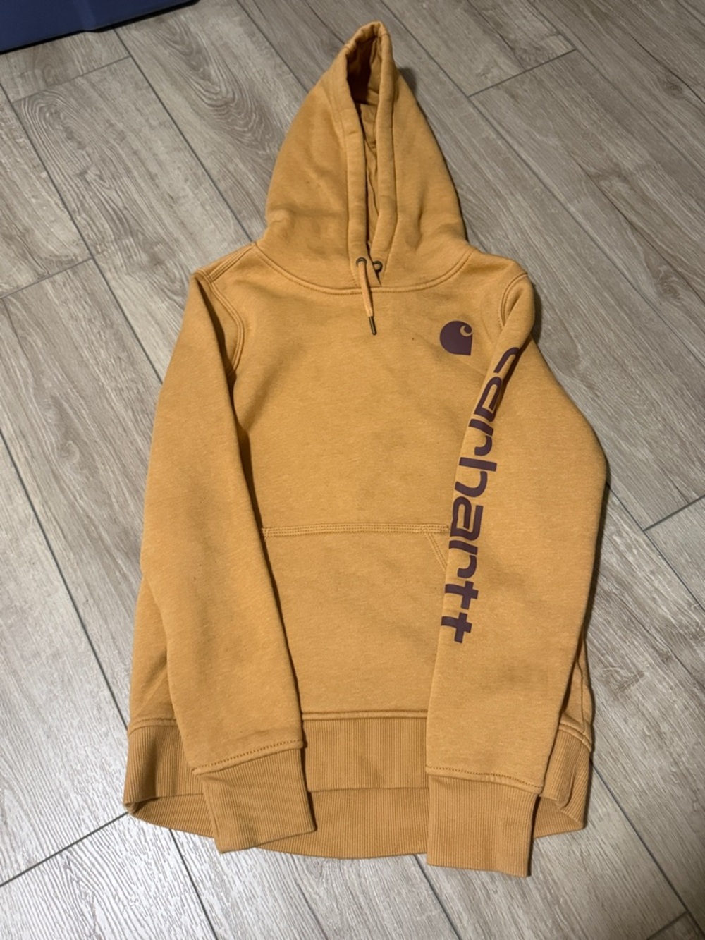 Carhartt Men’s Crewneck Hoodie - Amber Gold with Brown Logo